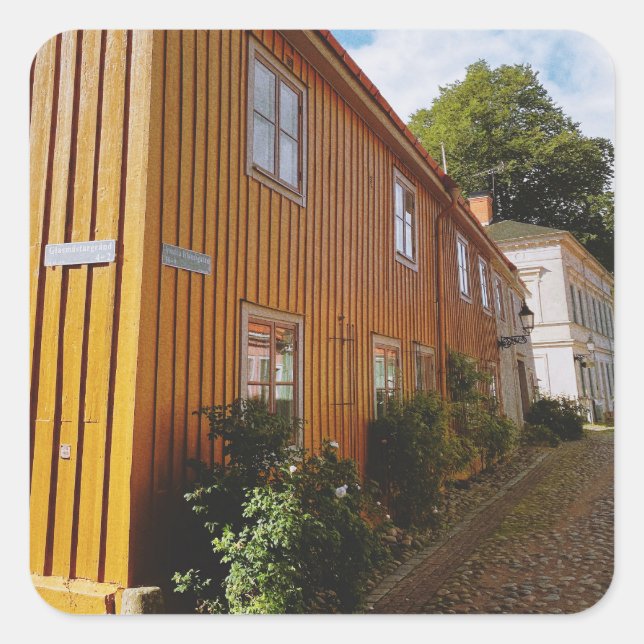 Pegatina Cuadrada Ciudad de Madera de Nora (Anverso)