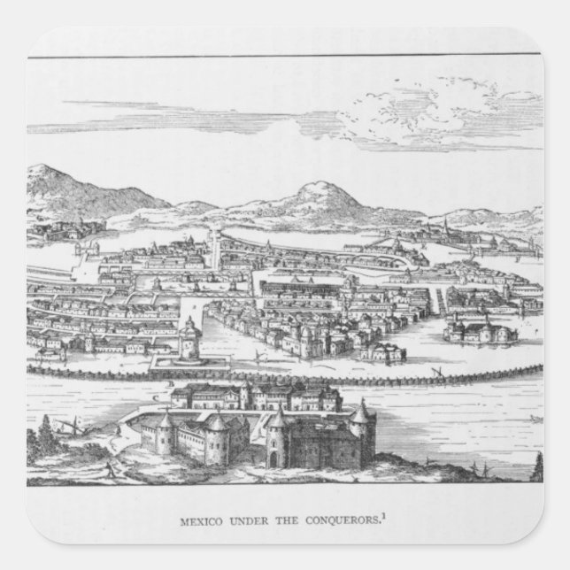Pegatina Cuadrada Ciudad de México debajo del conquistador (Anverso)