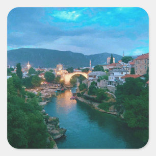 Pegatina Cuadrada Ciudad de Mostar - Bosnia y Herzegovina