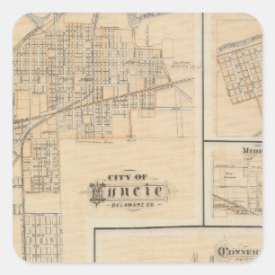 Pegatina Cuadrada Ciudad de Muncie, Delaware Co con Yorktown