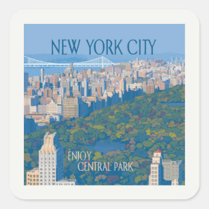 Pegatina Cuadrada Ciudad de Nueva York   Disfrutar de Central Park