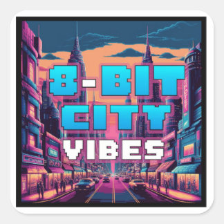 Pegatina Cuadrada Ciudad de Retro Pixel