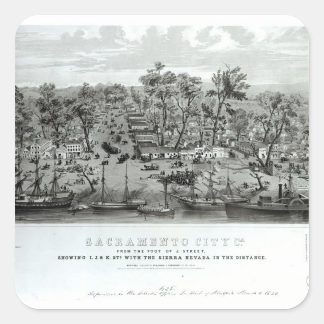 Pegatina Cuadrada Ciudad de Sacramento, California (Anverso)