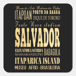 Pegatina Cuadrada Ciudad de Salvador del arte de la tipografía del
