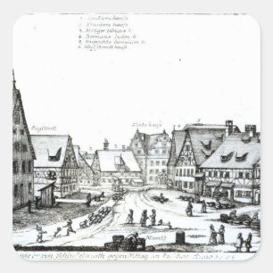 Pegatina Cuadrada Ciudad del mercado alemán, 1704
