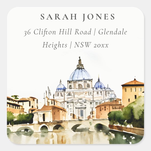 Pegatina Cuadrada Ciudad del Vaticano Roma Italia Dirección panorámi (Anverso)