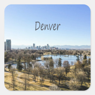 Pegatina Cuadrada Ciudad Denver y Montañas Colorado