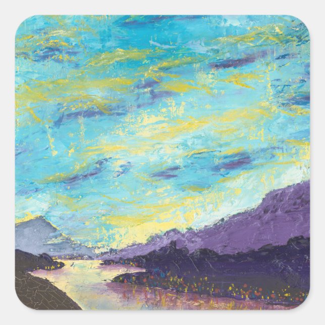 Pegatina Cuadrada Ciudad en las colinas (Anverso)