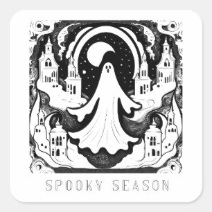 Pegatina Cuadrada Ciudad fantasma de la temporada de fantasía