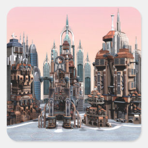 Pegatina Cuadrada Ciudad futurista