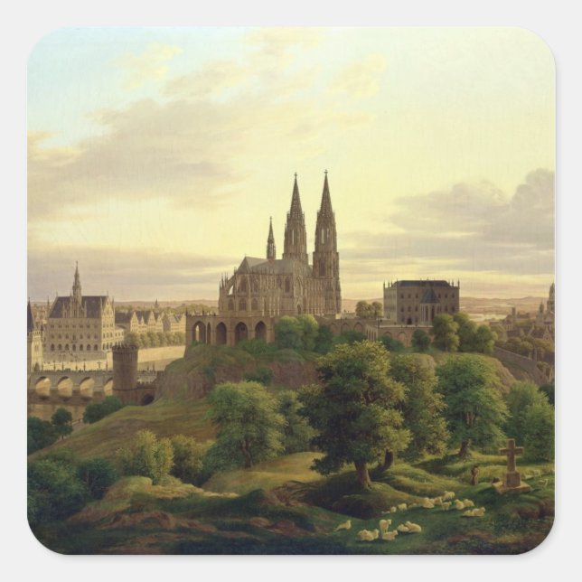Pegatina Cuadrada Ciudad medieval en 1830, 1830 (Anverso)