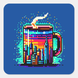 Pegatina Cuadrada Ciudad Retro urbana de 8 bits café Mug