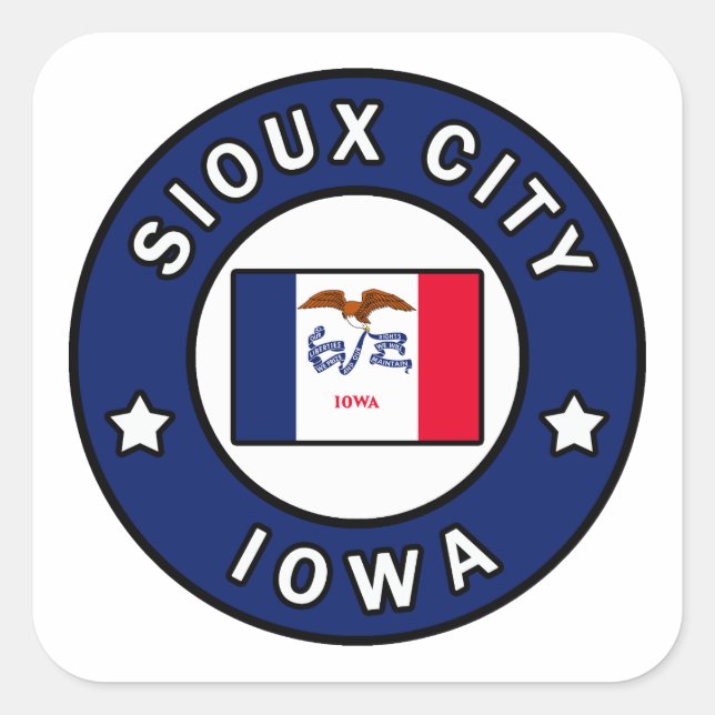 Pegatina Cuadrada Ciudad Sioux Iowa (Anverso)