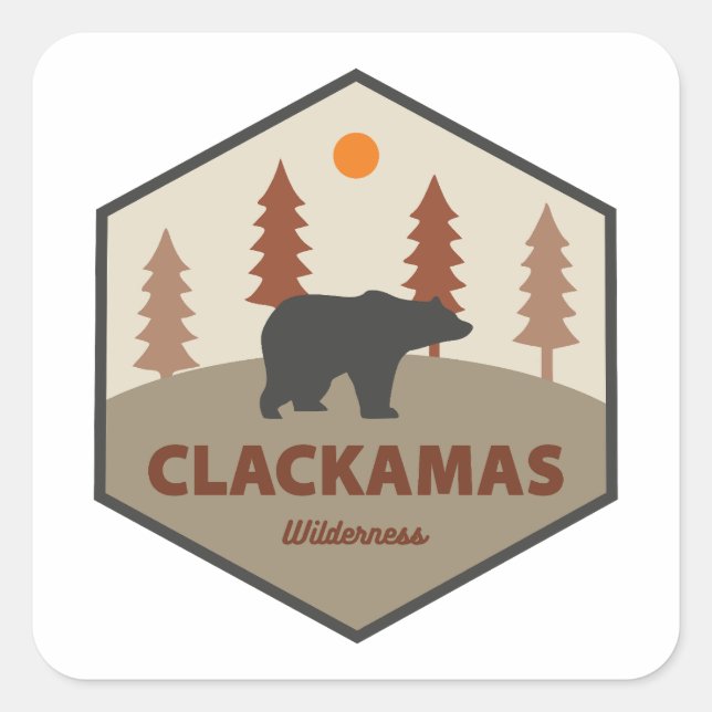 Pegatina Cuadrada Clackamas Wilderness Oregon Bear (Anverso)