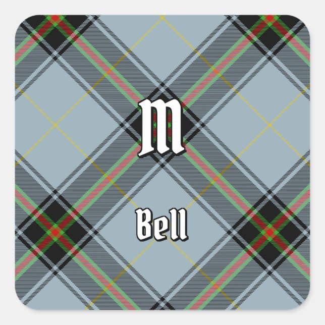 Pegatina Cuadrada Clan Bell Tartan (Anverso)