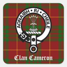 Pegatina Cuadrada Clan Cameron Escudo y Tartán