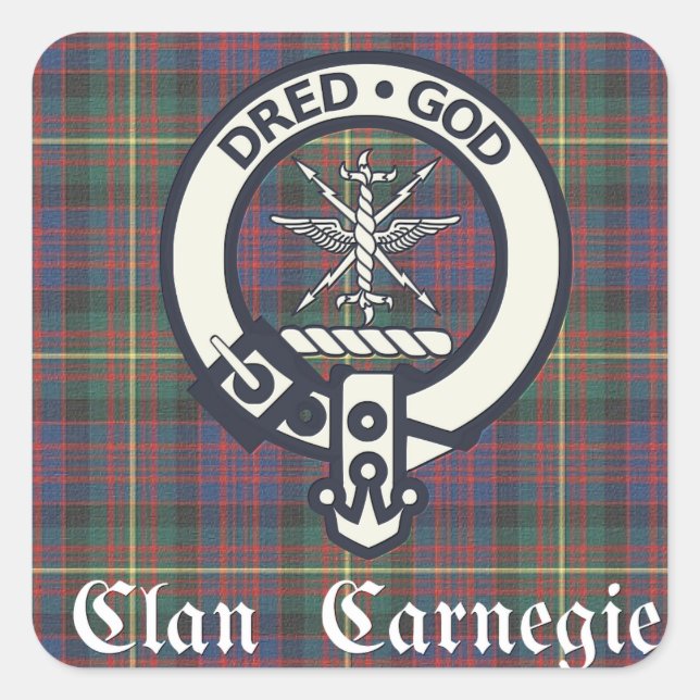 Pegatina Cuadrada Clan Carnegie Escudo Tartan (Anverso)