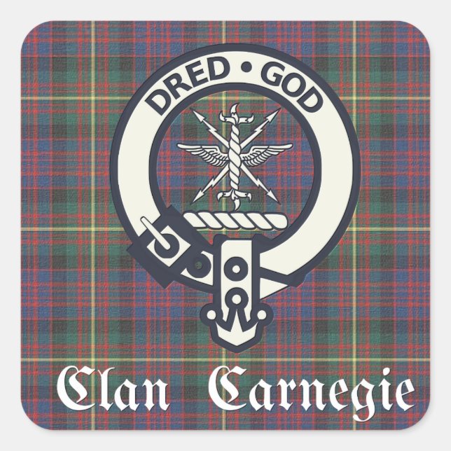Pegatina Cuadrada Clan Carnegie Escudo Tartan (Anverso)