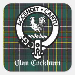 Pegatina Cuadrada Clan Cockburn Escudo Badge y Tartán