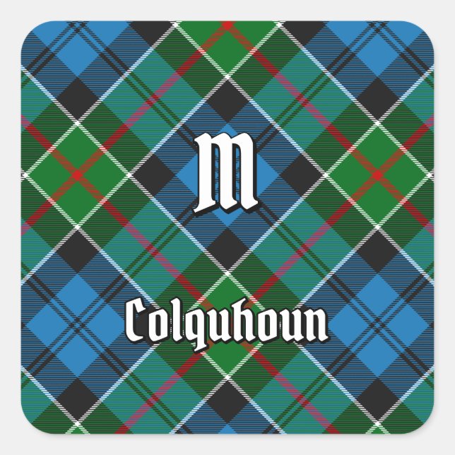 Pegatina Cuadrada Clan Colquhoun Tartan (Anverso)