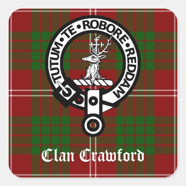 Pegatina Cuadrada Clan Crawford Escudo Tartan (Anverso)