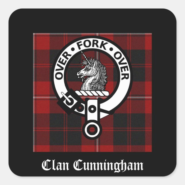 Pegatina Cuadrada Clan Cunningham Badge & Tartan (Anverso)