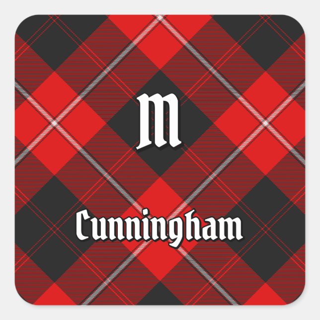 Pegatina Cuadrada Clan Cunningham Tartan (Anverso)