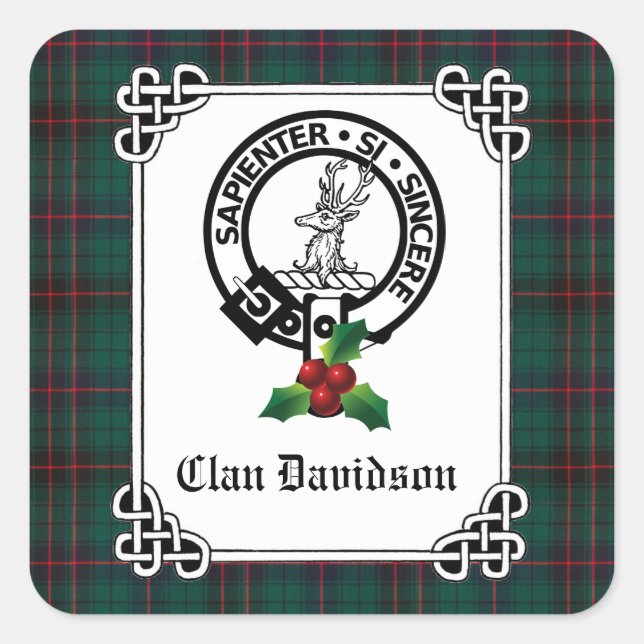 Pegatina Cuadrada Clan Davidson Escudo Badge & Tartan Holiday (Anverso)