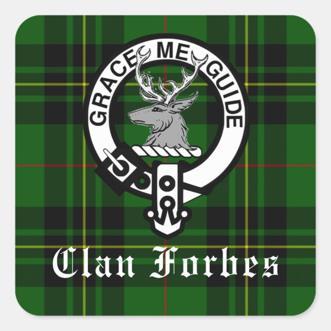 Pegatina Cuadrada Clan Forbes Tartán y placa Escudo (Anverso)