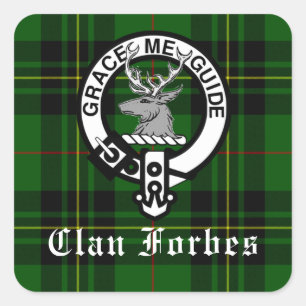 Pegatina Cuadrada Clan Forbes Tartán y placa Escudo