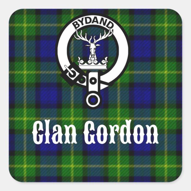 Pegatina Cuadrada Clan Gordon Tartan Escudo (Anverso)