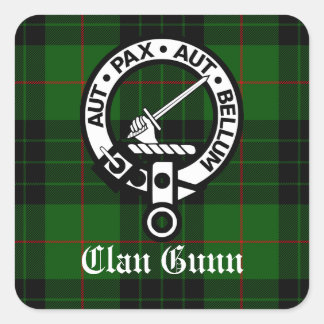 Pegatina Cuadrada Clan Gunn Escudo Badge y Tartán
