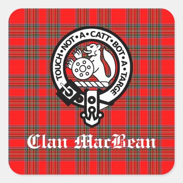 Pegatina Cuadrada Clan MacBean Escudo Badge & Tartán (Anverso)