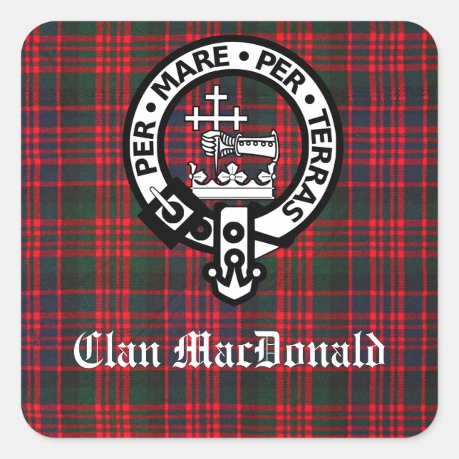 Pegatina Cuadrada Clan MacDonald Escudo y Tartán moderno (Anverso)