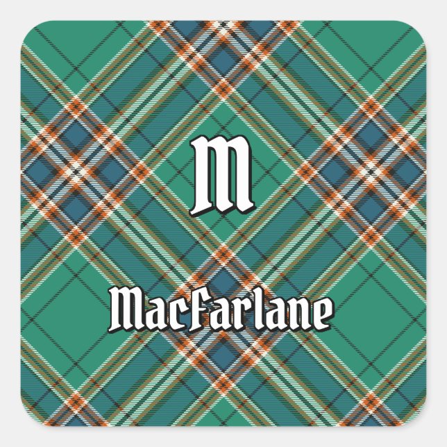 Pegatina Cuadrada Clan MacFarlane Ancient Hunting Tartán (Anverso)