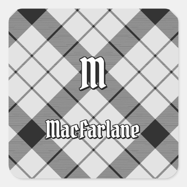 Pegatina Cuadrada Clan MacFarlane Tartán blanco y negro (Anverso)