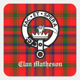 Pegatina Cuadrada Clan Matheson Escudo Badge y Tartán