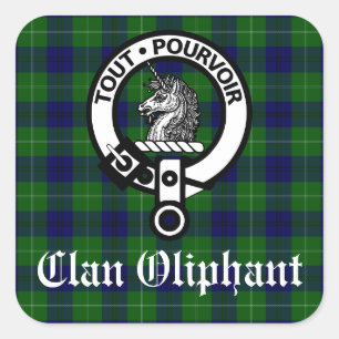 Pegatina Cuadrada Clan Oliphant Escudo y Tartán