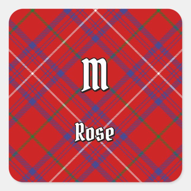 Pegatina Cuadrada Clan Rosa Tartan (Anverso)