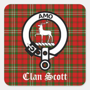 Pegatina Cuadrada Clan Scott Escudo Badge y Tartán