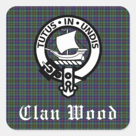 Pegatina Cuadrada Clan Wood Escudo y Tartán
