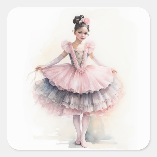Pegatina Cuadrada Clara (Cabello Negro) de El Cascanueces Ballet (Anverso)