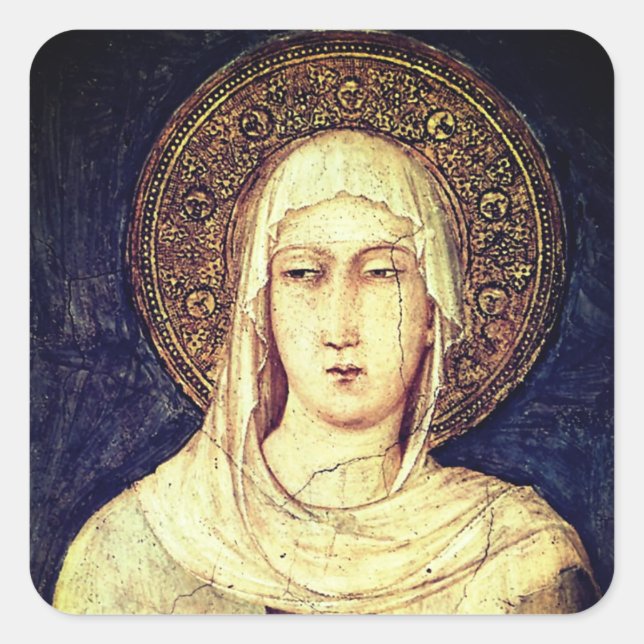 Pegatina Cuadrada Clare de Asís por Simone Martini (Anverso)
