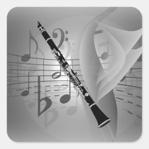 Pegatina Cuadrada Clarinet con acentos musicales