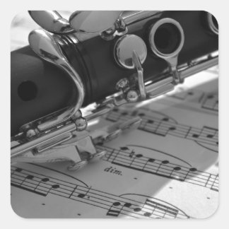 Pegatina Cuadrada Clarinet con música de hojas