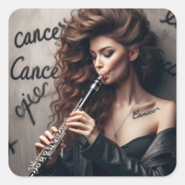 Pegatina Cuadrada Clarinet, músico de cáncer zodiaco