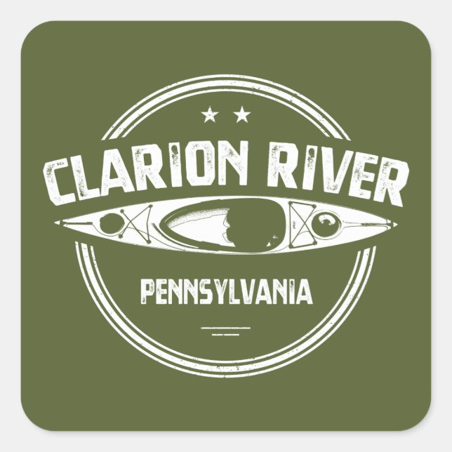 Pegatina Cuadrada Clarion River Pennsylvania Kayaking (Anverso)
