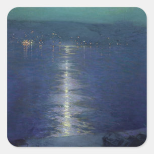 Pegatina Cuadrada Claro de luna en el río, 1919