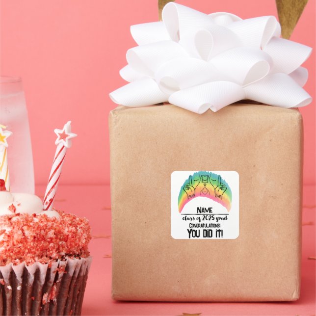 Pegatina Cuadrada Clase 2025 Grad - PAH! (Fiesta)