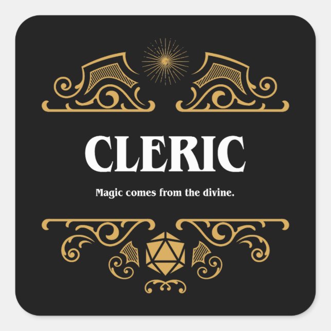 Pegatina Cuadrada Clase Clerical Tabletop RPG Gaming (Anverso)